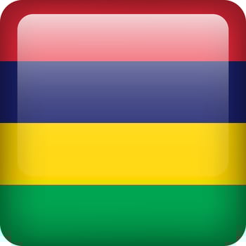 3d vector Mauritius flag glossy button. Mauritius national emblem. Square icon with flag of Mauritius