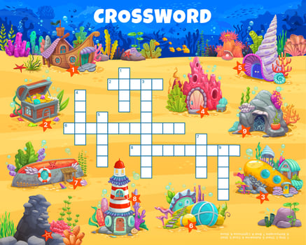 Crossword quiz game with underwater houses vector