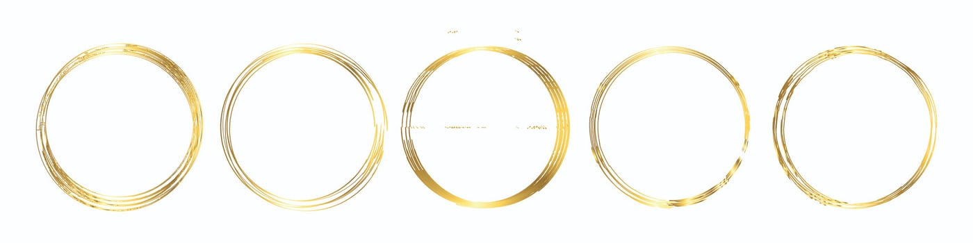 Set of golden round frames. Round gold borders on a white background. vector