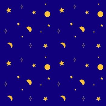 Seamless pattern of night sky, moon, stars in blue background, for design, paper wrap, minimal style vector