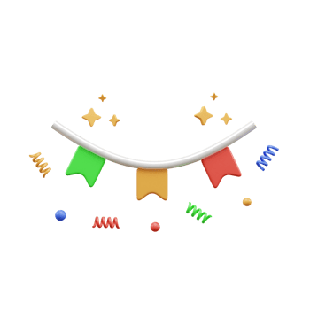 Birthday party flag 3d icon or Party Garland 3D Icon or Bunting Flag 3D Icon png