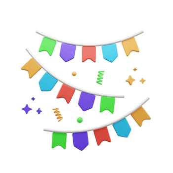 Birthday party flag 3d icon or Party Garland 3D Icon or Bunting Flag 3D Icon png