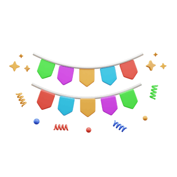 Birthday party flag 3d icon or Party Garland 3D Icon or Bunting Flag 3D Icon png