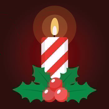 Christmas candle with holly berry. Vector illustration in flat style