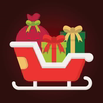 Santa Claus sleigh with gifts. Vector illustration in flat style
