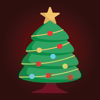 Christmas tree flat icon on a red background. Vector illustration