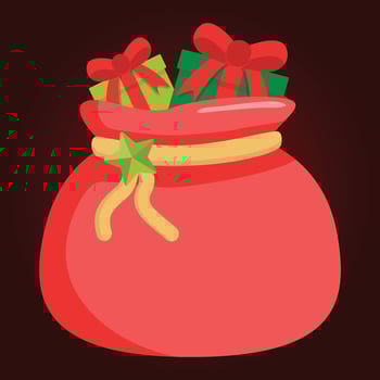 Vector illustration of a red Santa Claus bag with gifts and ribbons.