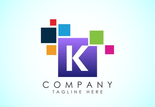 English alphabet K with data pixel. Creative technological modern data pixel logo vector