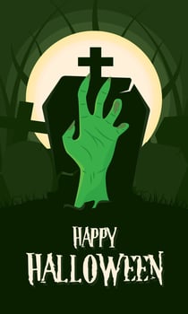Happy halloween poster Tombstone Zombie hand Vector illustration