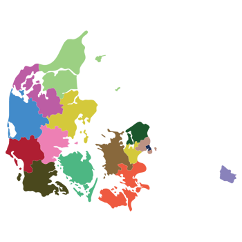 Denmark map with administrative provinces. Map of Denmark png