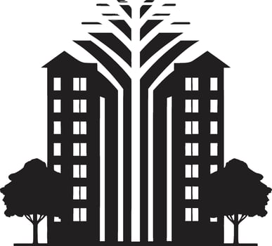 Sculpted in Shadows Monochrome Vector Majesty Glass Towers in Nightfall Black Vector Art