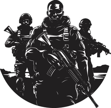 Sentries in Shadows Black Vector Showcasing Silent Vigilance Duty in Darkness Monochrome Vector Portrait of Brave Commitment