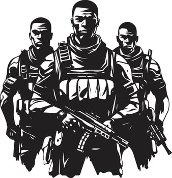 Darkened Vigil Black Vector Portrait of Courageous Guardians Militant Shadows Monochrome Vector Art Celebrating Armys Watch