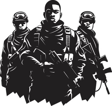 Shadows of Bravery Black Vector Art Celebrating Army Sacrifice Guardians of the Night Monochromatic Vector Depiction of Army Soldiers