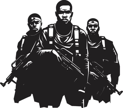 Darkened Vigil Black Vector Tribute to Courageous Guardians Militant Shadows Monochromatic Vector Showcasing the Silent Watch