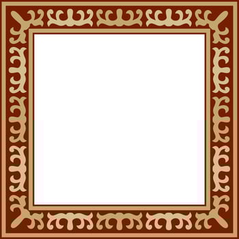 Vector red with gold Square Kazakh national ornament. Ethnic pattern of the peoples of the Great Steppe, Mongols, Kyrgyz, Kalmyks, Buryats. Square frame border