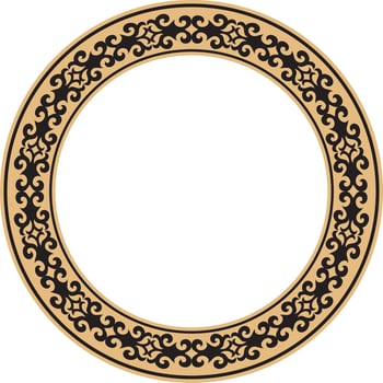 Vector gold and black Kazakh national round pattern, frame. Ethnic ornament of the nomadic peoples of Asia, the Great Steppe, Kazakhs, Kirghiz, Kalmyks, Mongols, Buryats, Turkmens