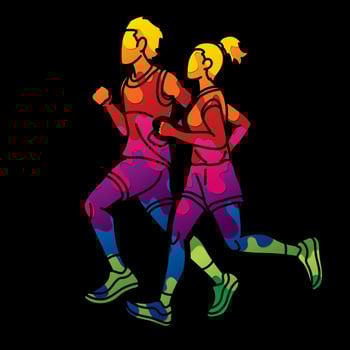 Marathon Runner Male and Female Running Action Cartoon Sport Graphic Vector