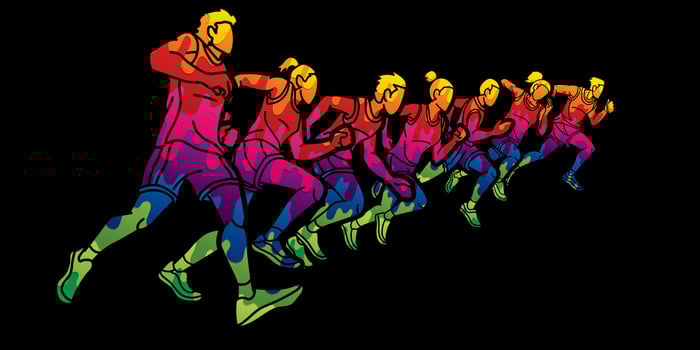 Group of People  Running Together Runner Marathon Male and Female Run Action Cartoon Sport Graphic Vector
