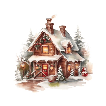 Christmas House Clipart, Watercolor Christmas Village AI Generated. png