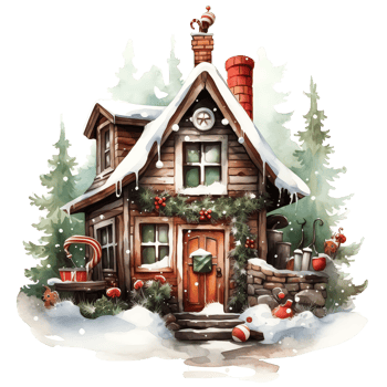 Christmas House Clipart, Watercolor Christmas Village AI Generated. png