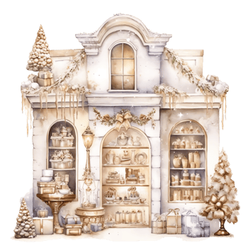 Christmas House Clipart, Watercolor Christmas Village AI Generated. png