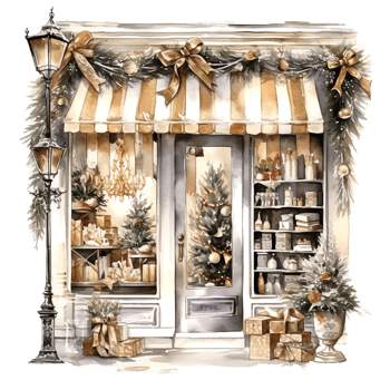 Christmas House Clipart, Watercolor Christmas Village AI Generated. png