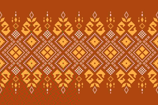 Orange vintages cross stitch traditional ethnic pattern paisley flower Ikat background abstract Aztec African Indonesian Indian seamless pattern for fabric print cloth dress carpet curtains and sarong vector