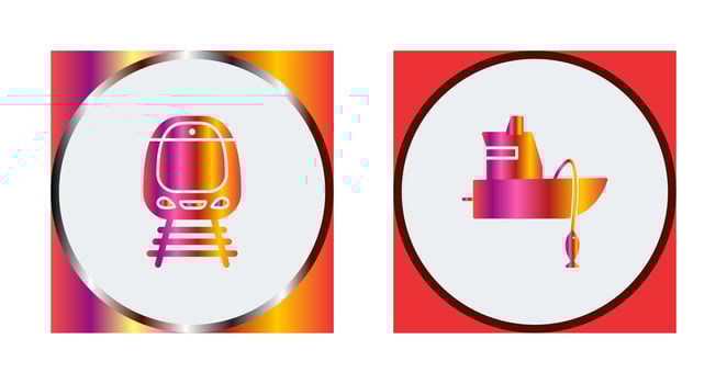Train and Fishing Boat Icon vector