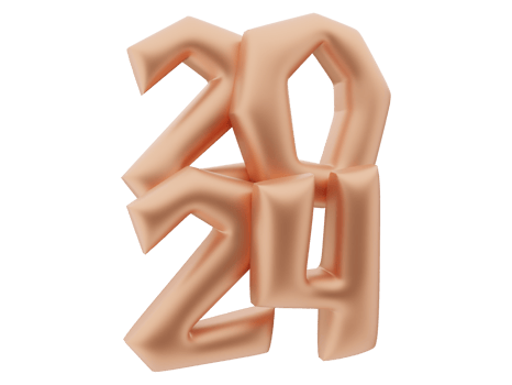 3D Typography of the New Year 2024, Inflate 3D Gold Number Design png