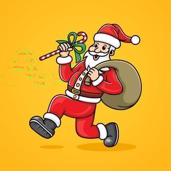 illustration of Santa Claus running carrying a gift bag. vector