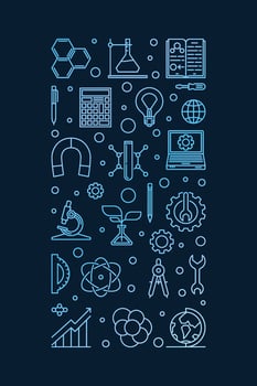 Science, Technology, Engineering and Math colored illustration. STEM vector outline vertical concept banner