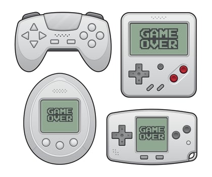 Retro gaming consoles illustration set. vector