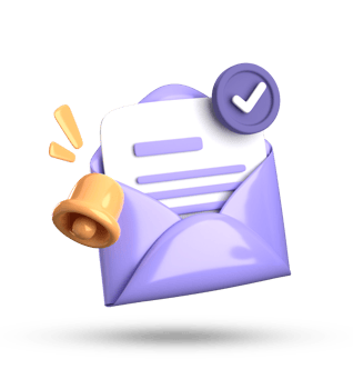 3d rendering of envelope with a bell and a check mark png