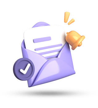 3d rendering of envelope with a bell and a check mark png