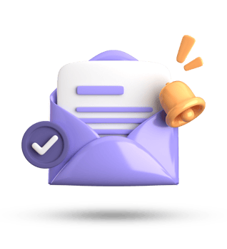 3d rendering of envelope with a bell and a check mark png