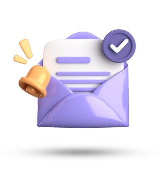 3d rendering of envelope with a bell and a check mark png