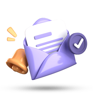 3d rendering of envelope with a bell and a check mark png