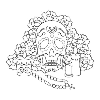 Day of The Dead vector black and white coloring page