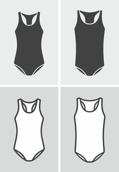 Women's and men's one piece swimsuit. Clothes icon on a background. Vector illustration.