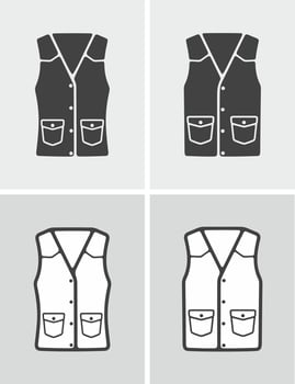 Men's and women's denim vest. Clothes icon on a background. Vector illustration.