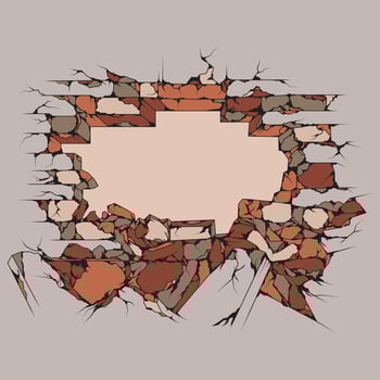 Hand drawn destroyed brick wall background. Vector illustration