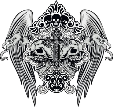 Gothic sign with skull and wings, grunge vintage design t shirts vector