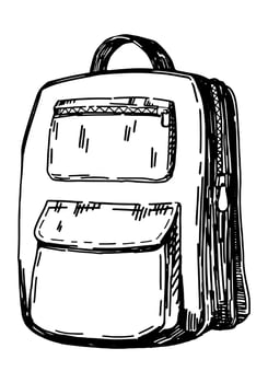 Backpack doodle. Sketch of school bag. Hand drawn vector illustration. Back to school outline clipart isolated on white background.