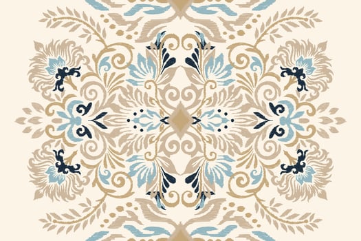 Ikat floral paisley embroidery on white background.Ikat ethnic oriental pattern traditional.Aztec style abstract vector illustration.design for texture,fabric,clothing,wrapping,decoration,scarf,carpet