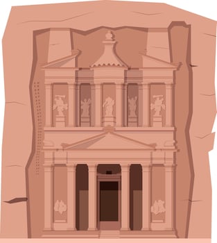 Petra, Jordan. Isolated on white background vector illustration.