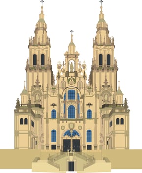 Santiago de Compostela Cathedral, Spain. Isolated on white background vector illustration.