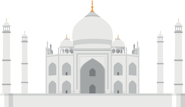 Taj Mahal, Agra, India. Isolated on white background vector illustration.