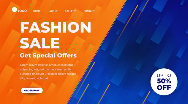 Landscape Social media banner template fashion sale with elegant yellow design. Gradient abstract banner. Template for landing page design or website background vector