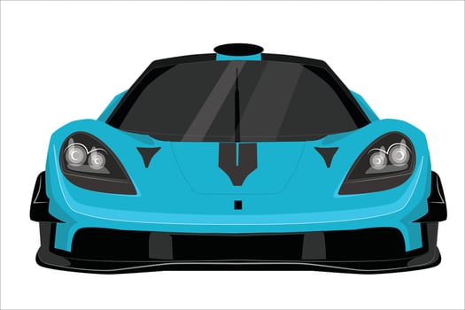 blue sports car, front view. Blue 3D Racing Car Front View Vector Illustration - Sports Vehicle in realistic Style, Isolated on White Background.